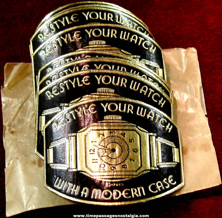 (25) Old Unused Jeweler’s Modern Watch Case Advertising Embossed Foil Stickers
