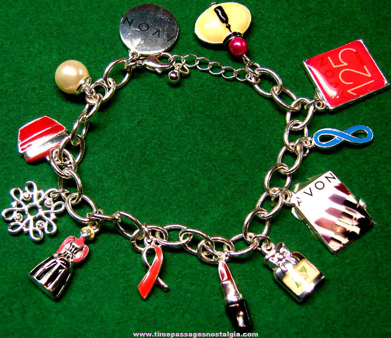 Avon 125th Anniversary Advertising Charm Bracelet with (12) Different Charms