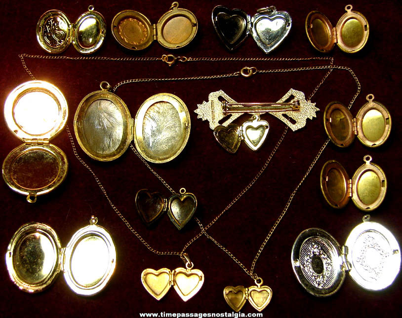 (14) Old Jewelry Necklace Photo Locket Pendant Charms