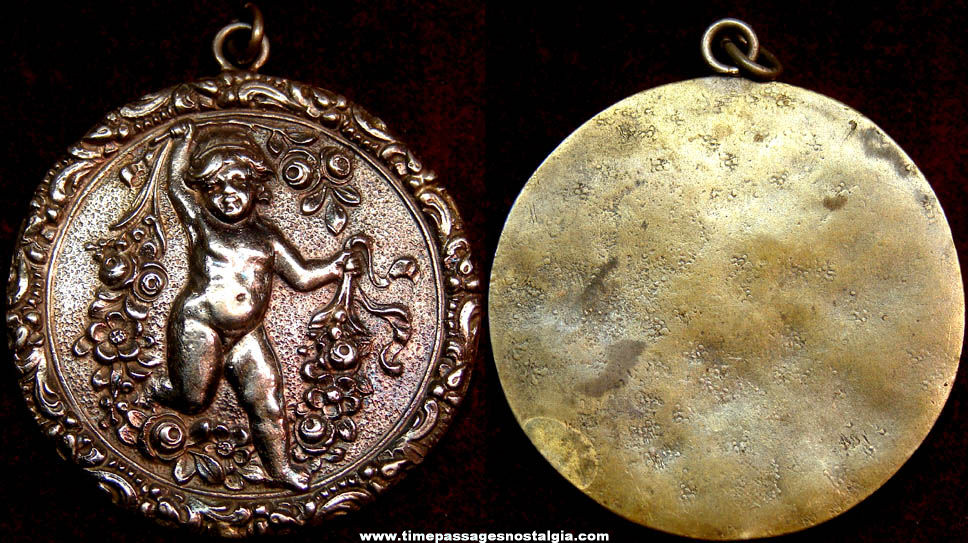 Old Child with Flowers Necklace Jewelry Medallion Pendant