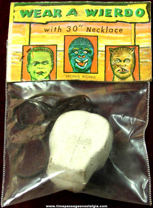 Unopened 1960s Wear A Weirdo Plastic Toy Monster Skull Jewelry Necklace