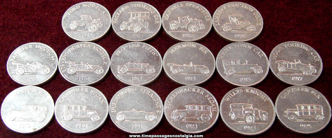 (16) Different ©1969 Sunoco Gasoline Advertising Premium Antique Car Coin Series 2 Token Coins