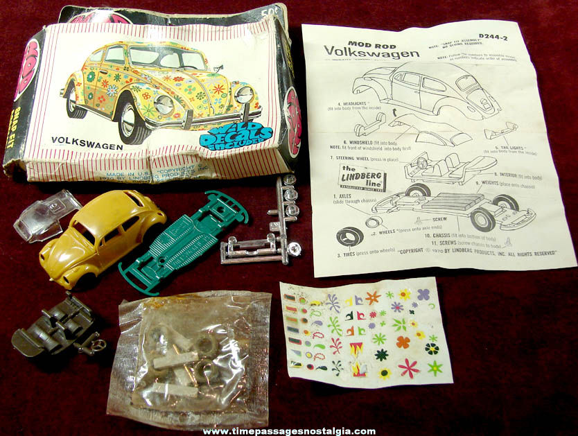 Boxed 1970 Lindberg Miniature Mod Rod Volkswagen Beetle Car Model Kit