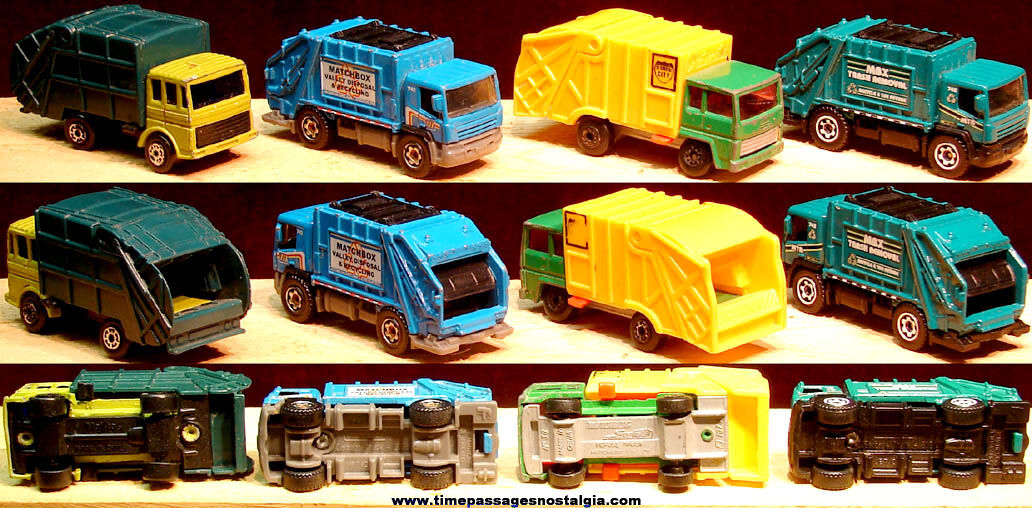 (4) Different Miniature Toy Garbage Truck Die Cast Vehicles