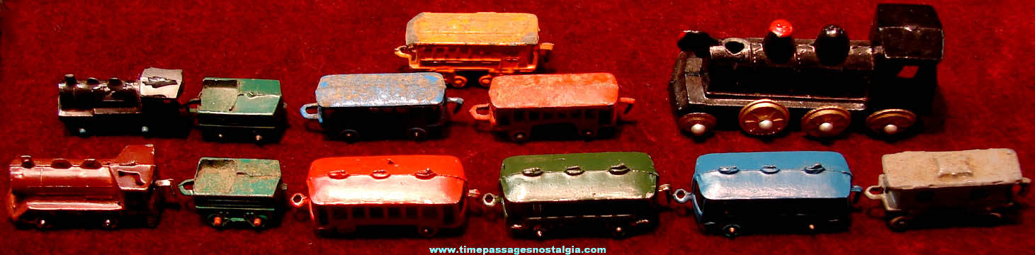 (12) Colorful Old Miniature Metal Toy Train Cars