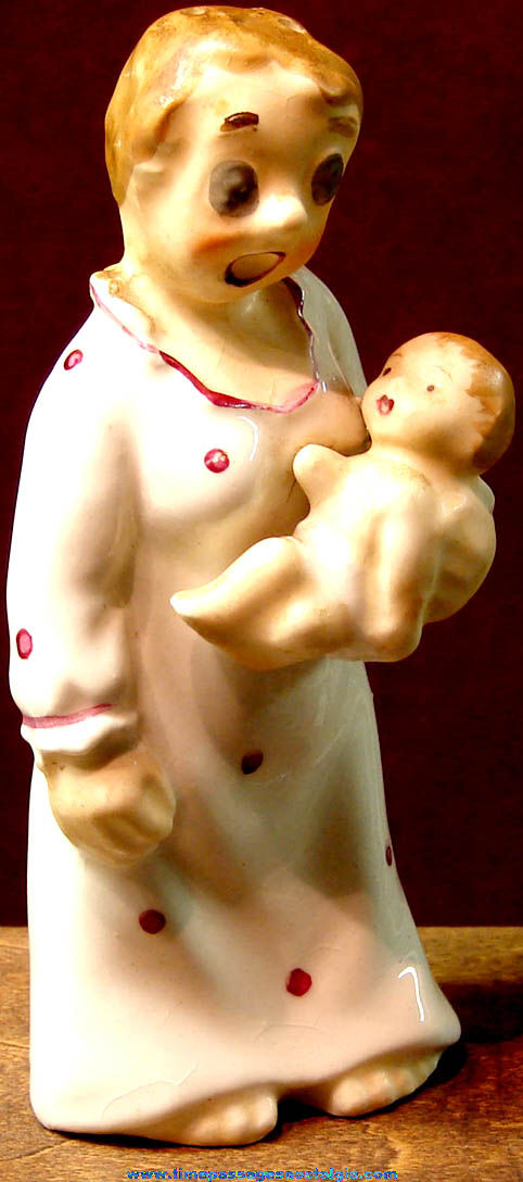 Old Mother & Baby Ceramic Figurine Shaker Bottle