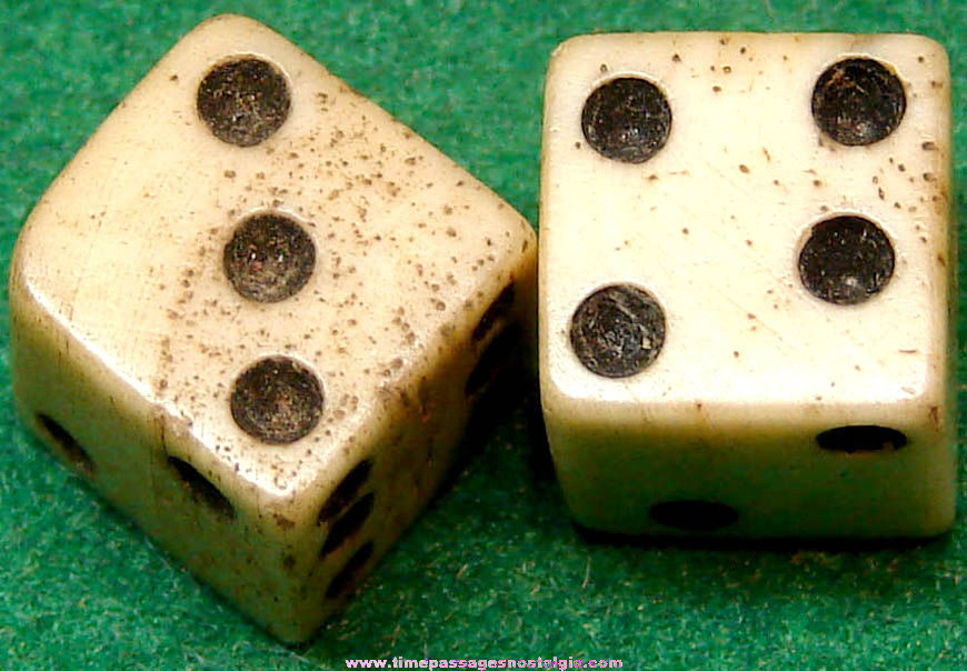 (2) 18th or 19th Century Miniature Bone Game or Gambling Dice