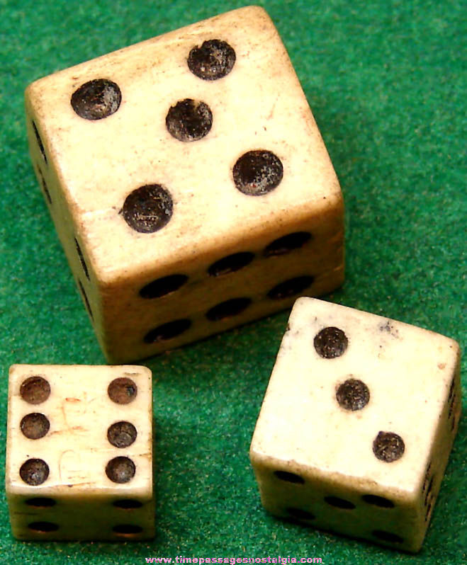 (3) 18th or 19th Century Miniature Bone Game or Gambling Dice (One has tax mark)