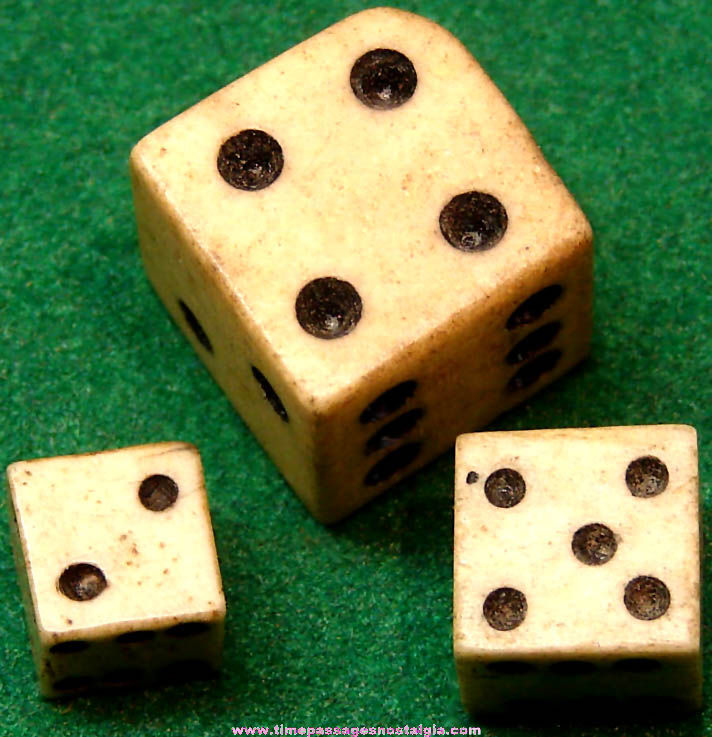 (3) 18th or 19th Century Miniature Bone Game or Gambling Dice (One has tax mark)