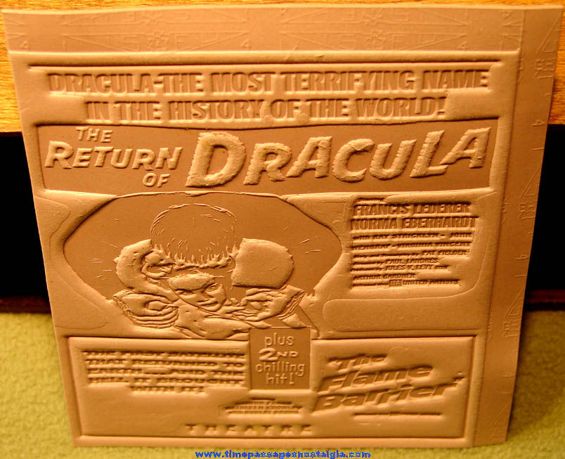 Unused ©1958 Return of Dracula & The Flame Barrier Double Feature Horror Movie Ad Mat Mold