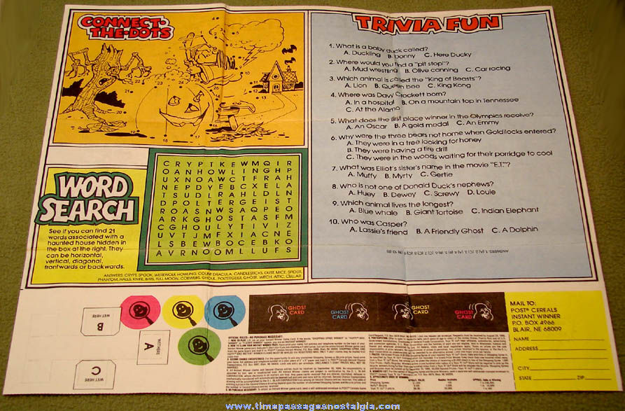 Unused 1986 Toys R Us & Post Cereal Halloween Game & Contest Prize