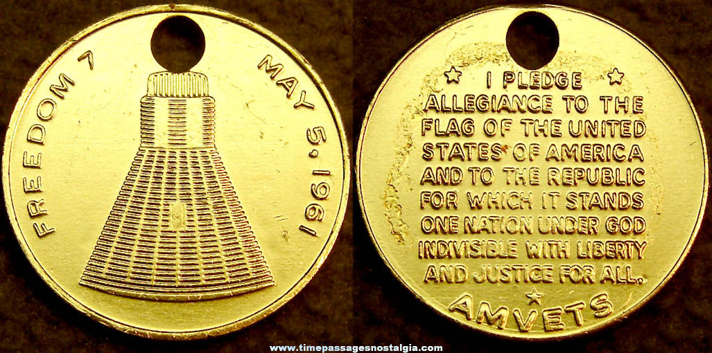 1961 Freedom 7 Amvets Space Capsule Advertising Souvenir Token Coin Medallion