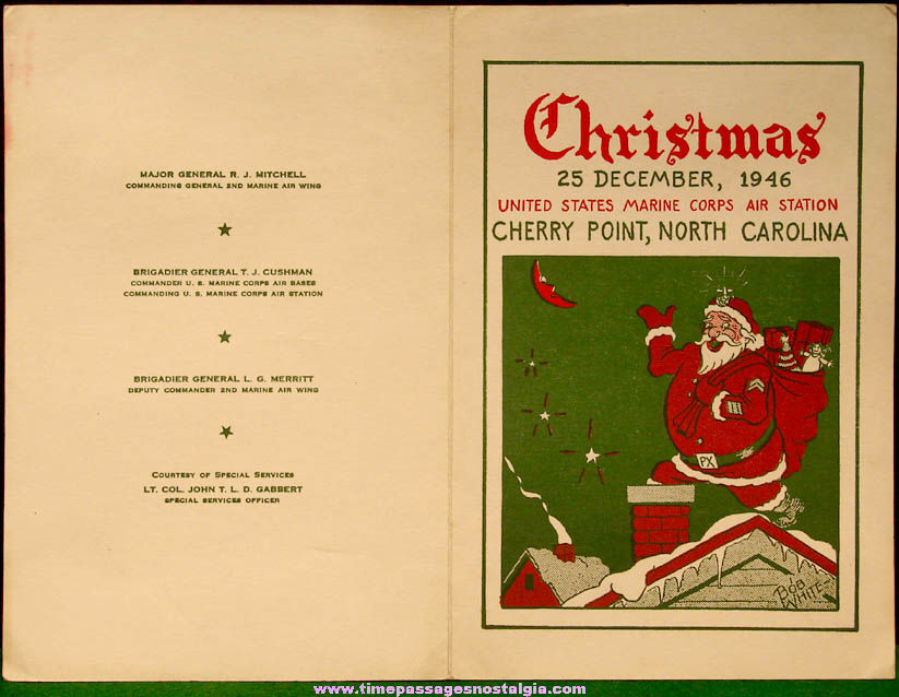 1946 United States Marine Corps Cherry Point North Carolina Christmas Dinner Menu