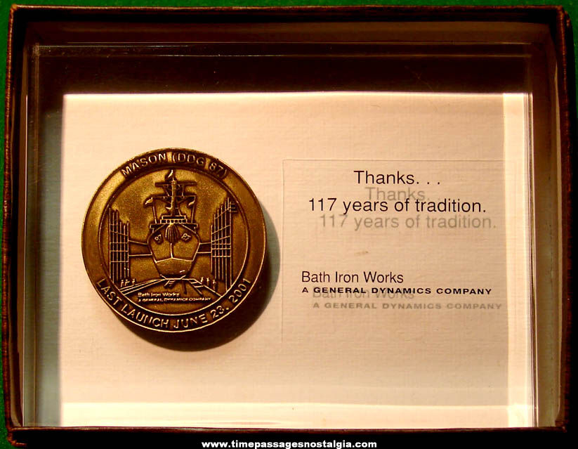 Boxed ©2001 United States Navy U.S.S. Mason DDG-87 Bath Iron Works Award With Medal