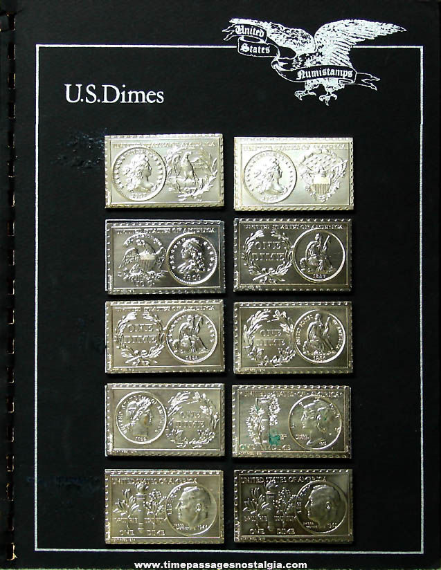 (10) Different ©1973-1974 United States Dime Coin Numistamps