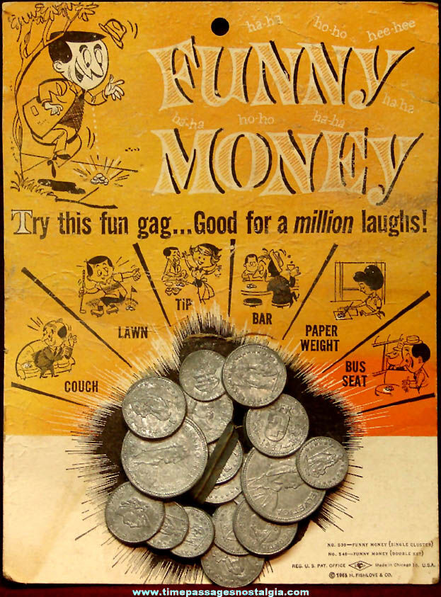 Carded 1963 Fishlove & Company Funny Money Novelty Gag Joke Coins