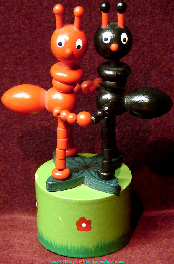 Painted Wooden Ant Insect Couple Novelty Toy Push Puppet