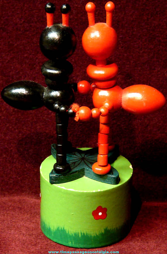 Painted Wooden Ant Insect Couple Novelty Toy Push Puppet