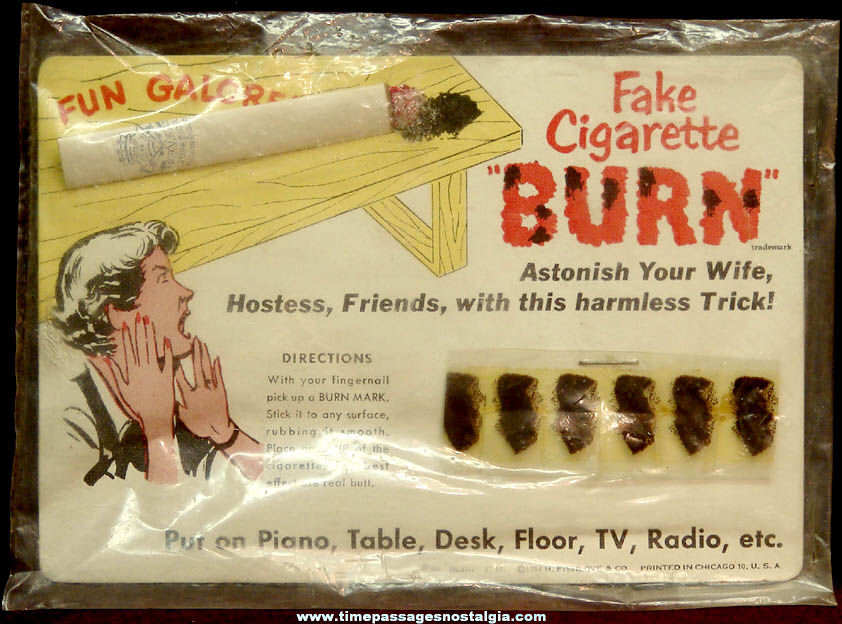 Unused Carded 1954 Fishlove & Company Prank Joke Fake Cigarette Burn