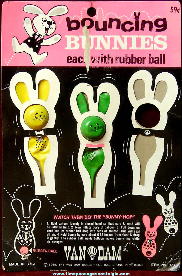 1965 Carded Van Dam Rubber Company Novelty Bouncing Bunnies
