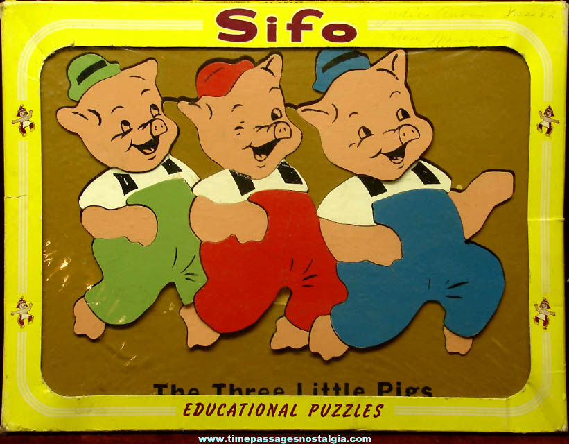 Colorful Old Boxed Three Little Pigs Mother Goose Sifo Wooden Puzzle