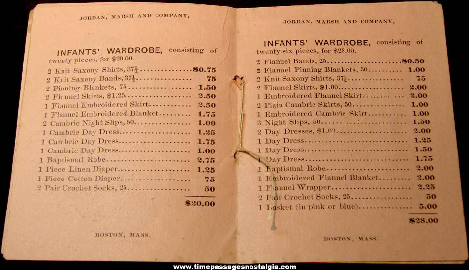 Early Tiny Jordan Marsh & Company Infant Wardrobe Advertising Booklet