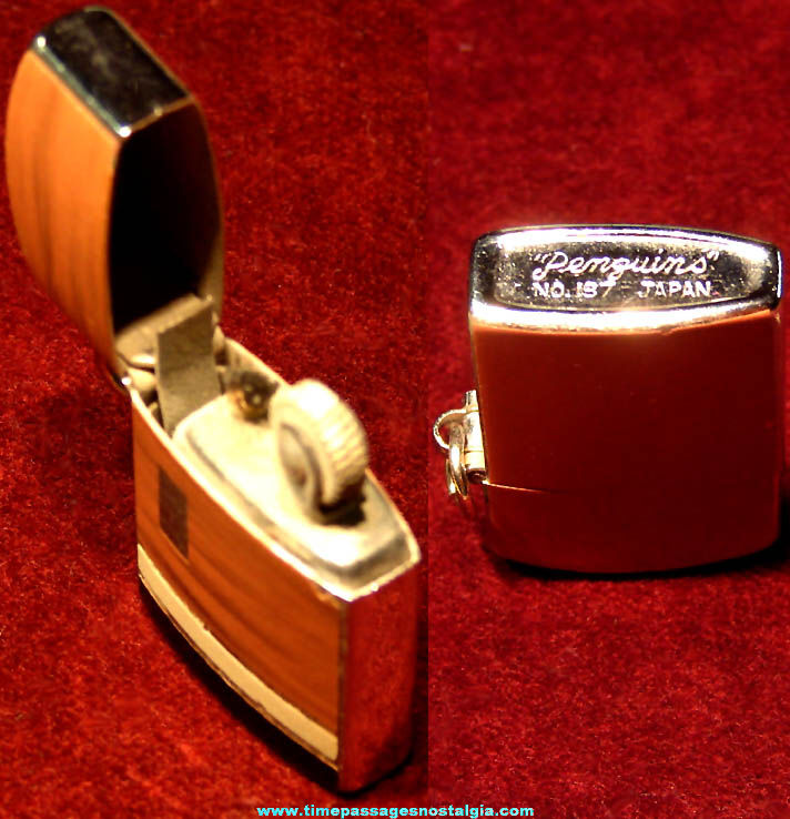 Old Painted Metal Penguins Miniature Cigarette Lighter Charm