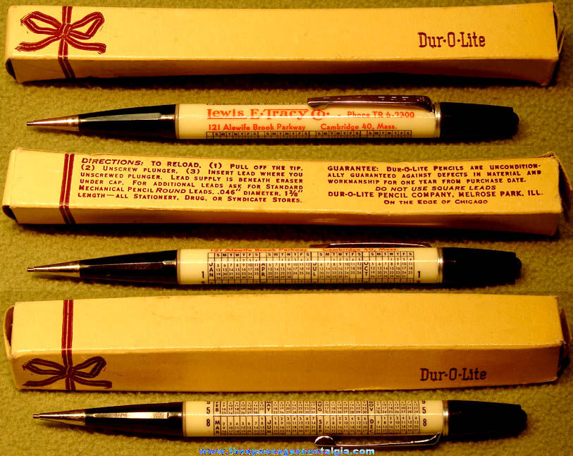 Unused Boxed 1958 Lewis E. Tracy Company Advertising Premium Calendar Mechanical Pencil