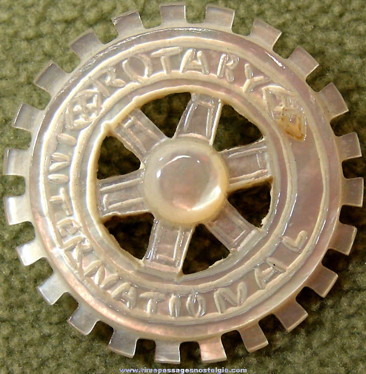 Old Rotary International Club Advertising Carved Shell Emblem Jewelry Pin
