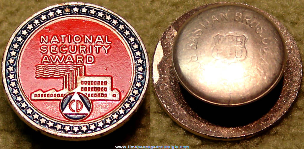 Old United States Civil Defense National Security Award Lapel Stud Button