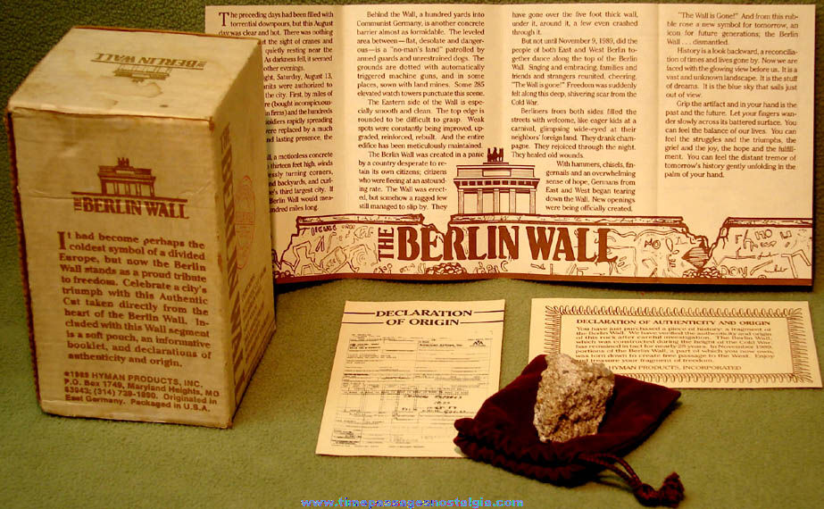 1989 Boxed Berlin Wall Germany Artifact Piece With Paperwork