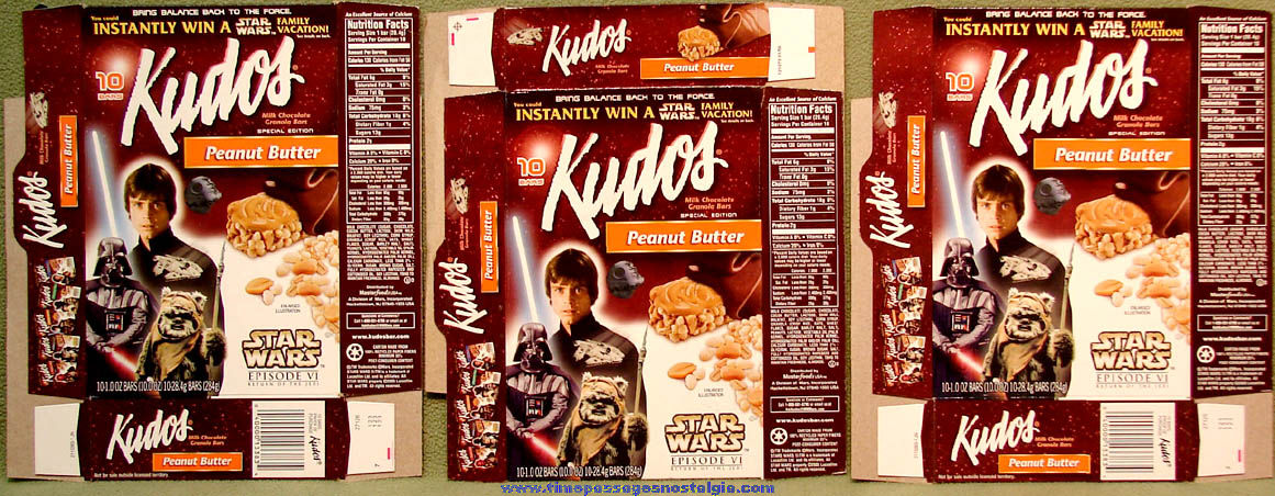 (3) Different ©2005 Star Wars Return of The Jedi Character Kudos Granola Bar Advertising Boxes