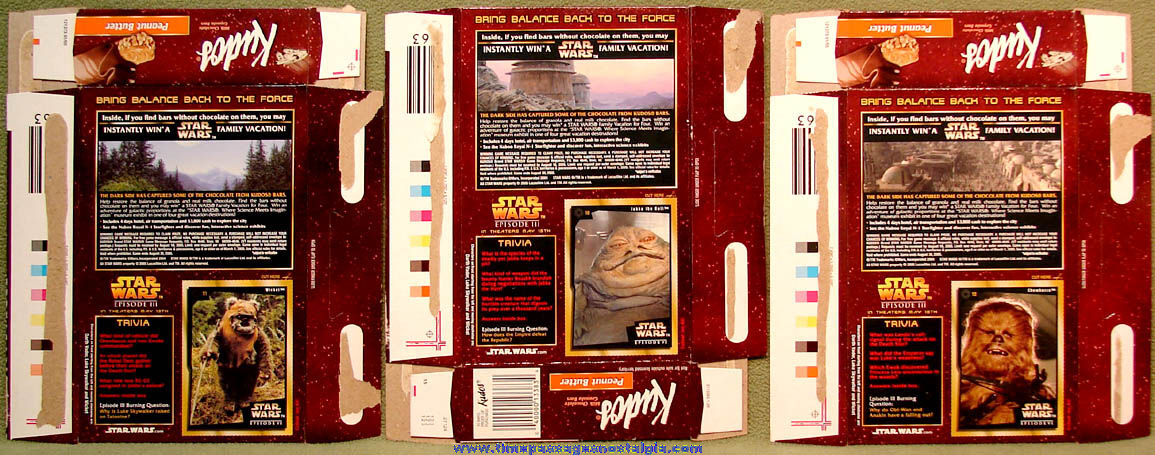 (3) Different ©2005 Star Wars Return of The Jedi Character Kudos Granola Bar Advertising Boxes