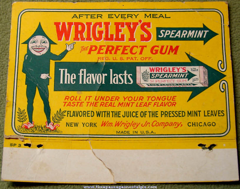 Early Colorful Wrigley’s Spearmint Chewing Gum Two Sided Advertising Sign