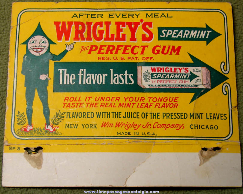 Early Colorful Wrigley’s Spearmint Chewing Gum Two Sided Advertising Sign