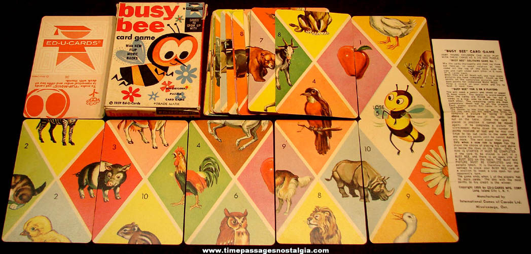 Colorful 1959 Boxed Ed-U-Cards Busy Bee Animal Card Game