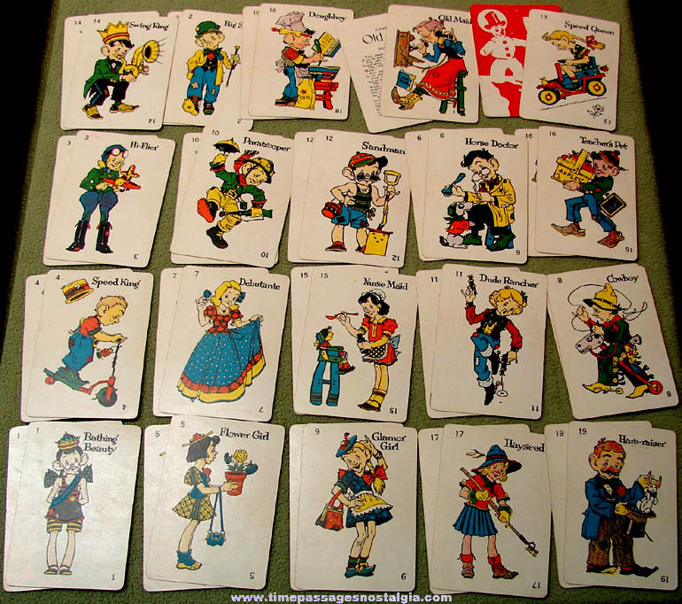 Colorful 1936 Milton Bradley Old Maid Character Card Game