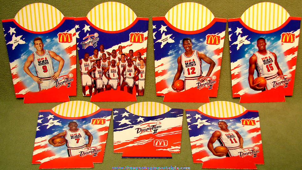 (7) Different Unused ©1994 McDonald’s Restaurant World Championship Basketball Dream Team II Advertising French Fry Box Holders
