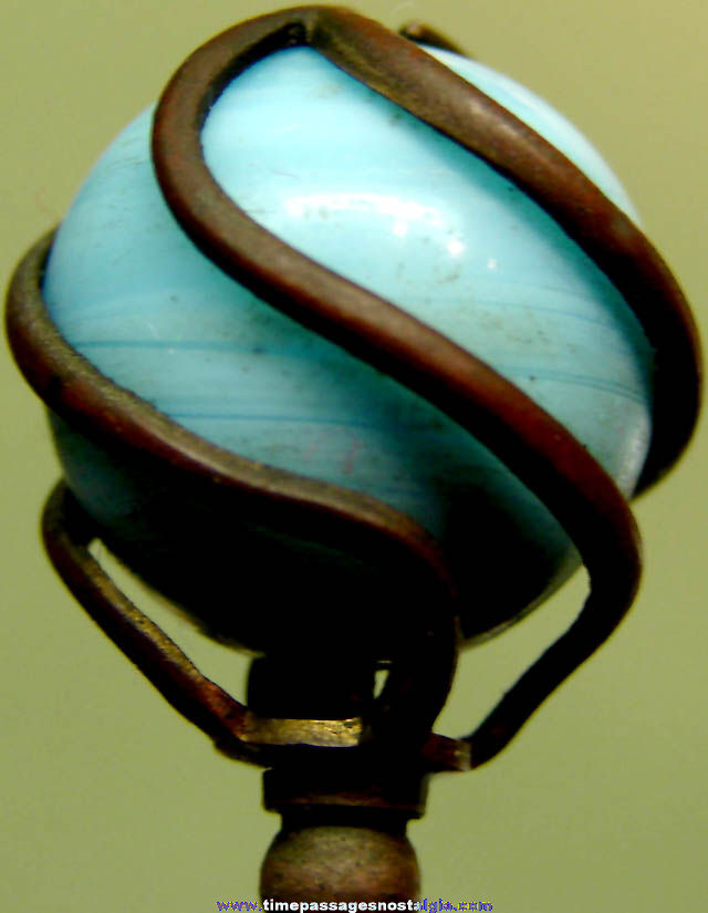 Old Turquoise Blue Glass Marble Jewelry Hat Pin