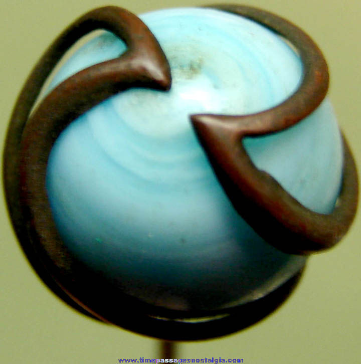 Old Turquoise Blue Glass Marble Jewelry Hat Pin