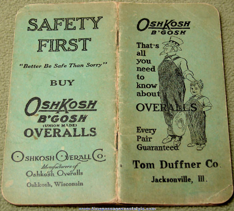 Old Osh Kosh B’Gosh Bib Overalls Advertising Premium Pocket Note Book
