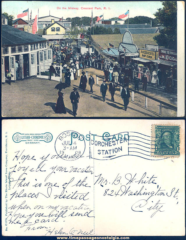 1908 Crescent Park Rhode Island Midway Fair Advertising Post Card