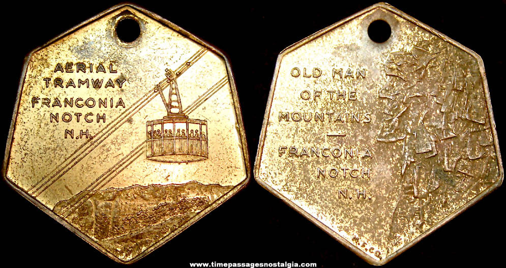 Old Aerial Tramway & Old Man Of The Mountains Franconia Notch New Hampshire Advertising Souvenir Key Chain