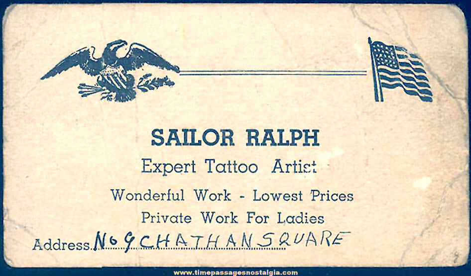 Old Sailor Ralph Expert Tattoo Artist Advertising Business Card