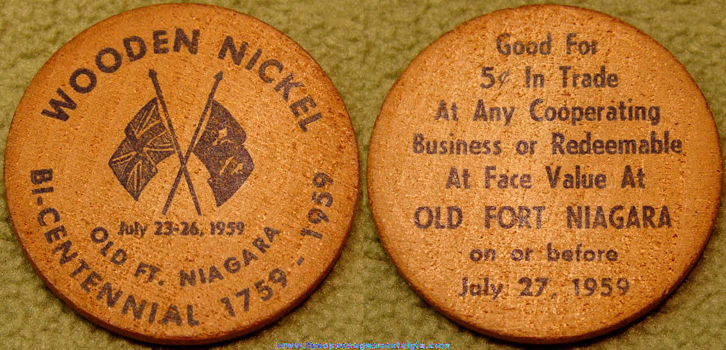 1959 Old Fort Niagara Bicentennial Advertising Souvenir Wooden Nickel