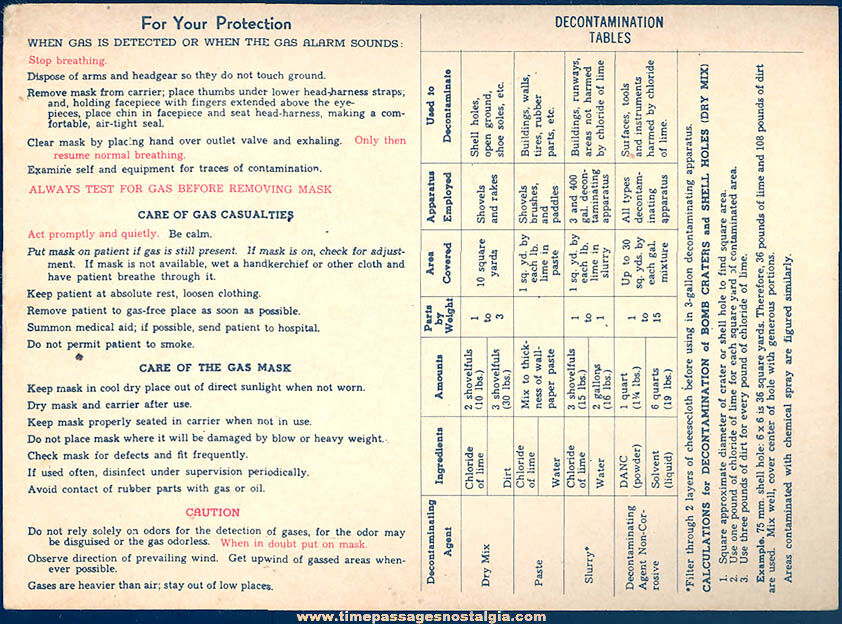 Old United States Military Chemical Warfare Pocket Reference Card