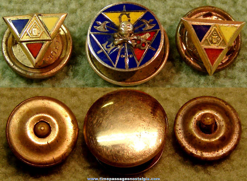 (3) Old Enameled Knights of Pythias Fraternal Screw Back Lapel Stud Buttons