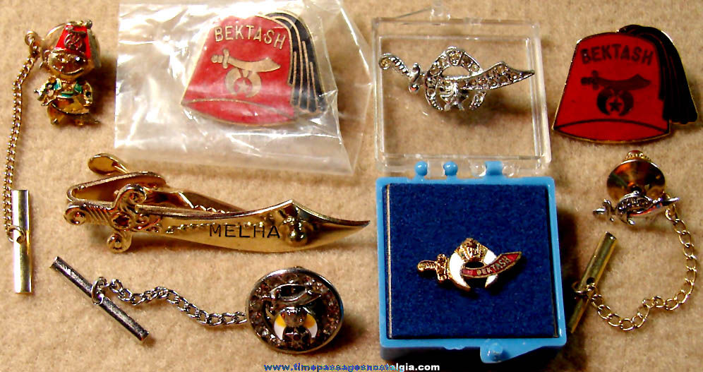 (8) Small Shriners International Masonic Fraternal Jewelry Items