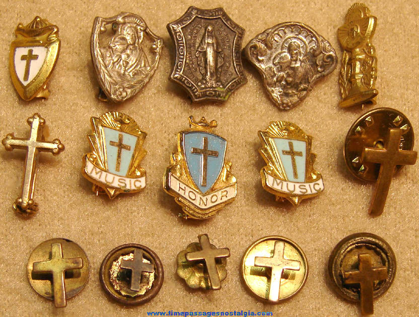 (15) Different Small Old Catholic or Christian Religious Jewelry Pins