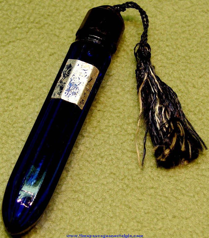 Vintage Bourjois Evening In Paris Cobalt Blue Bullet Shaped Glass Perfume Bottle with Tassel